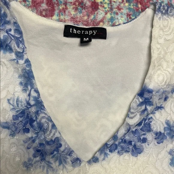 Therapy Blue and White Floral Long Sleeve Top - Picture 3 of 5